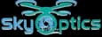 Logo for SkyOptics featuring a teal circular emblem and blue text reading sky optics