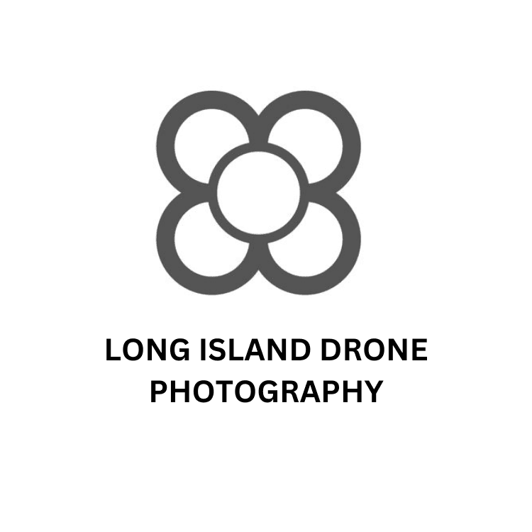 Logo with a flower-like cluster of five dark gray circles and the text Long Island Drone Photography