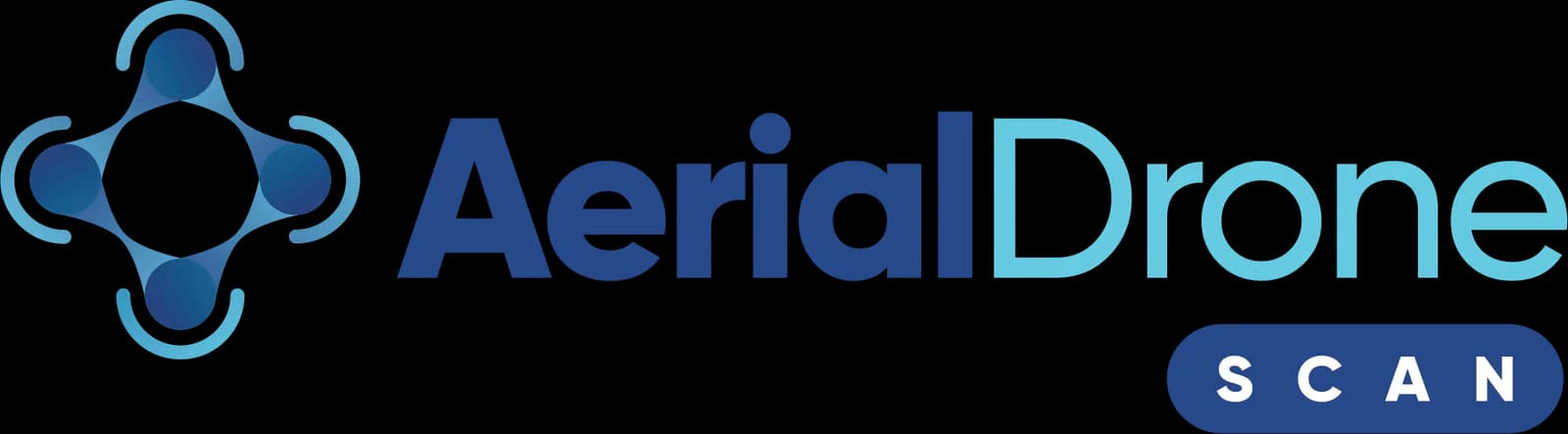 AerialDrone logo with a circular interconnected node emblem and a blue SCAN badge