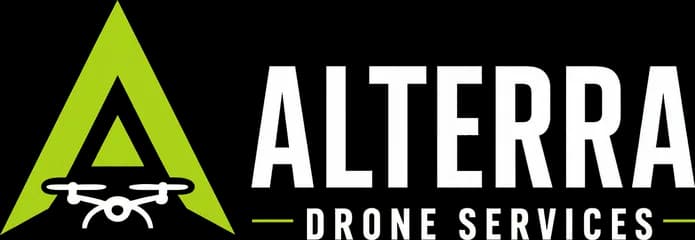 Alterra Drone Services logo: lime green triangle emblem with a drone graphic and white Alterra Drone Services