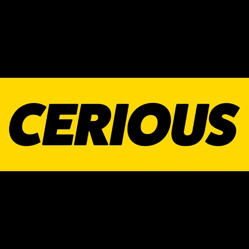 Cerious logo in bold black letters on a yellow background