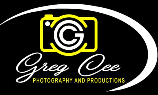 Logo featuring a yellow camera outline over a white circular center on a black background and yellow text