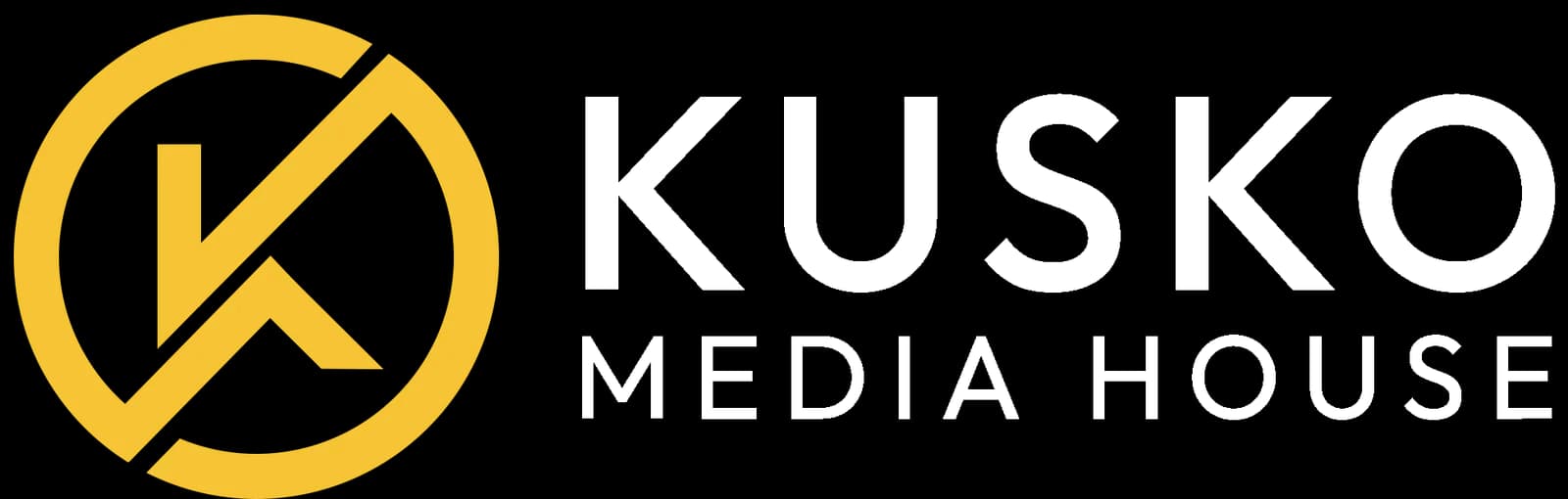Logo of Kusko Media House with a yellow circle and a stylized K and white Kusko Media House text