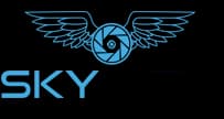 Sky View Pros logo with a blue abstract shape above black text