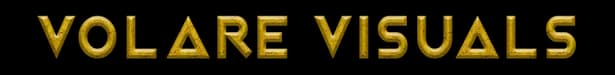 Volare Visuals logo in gold 3D lettering