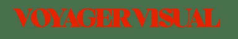 Logo with red uppercase VOYAGER VISUAL text on a green background