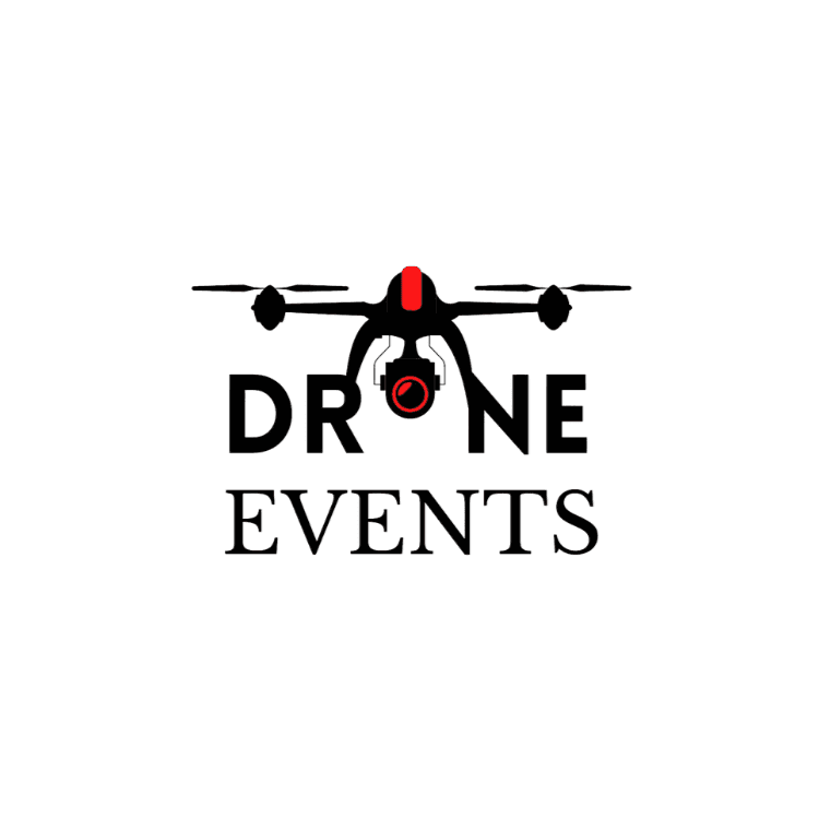 Logo for Drone Events showing a black drone with red accents above the text DRONE EVENTS