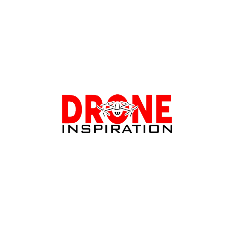 Drone Inspiration logo with red DRONE lettering, black INSPIRATION text, drone graphic around the O