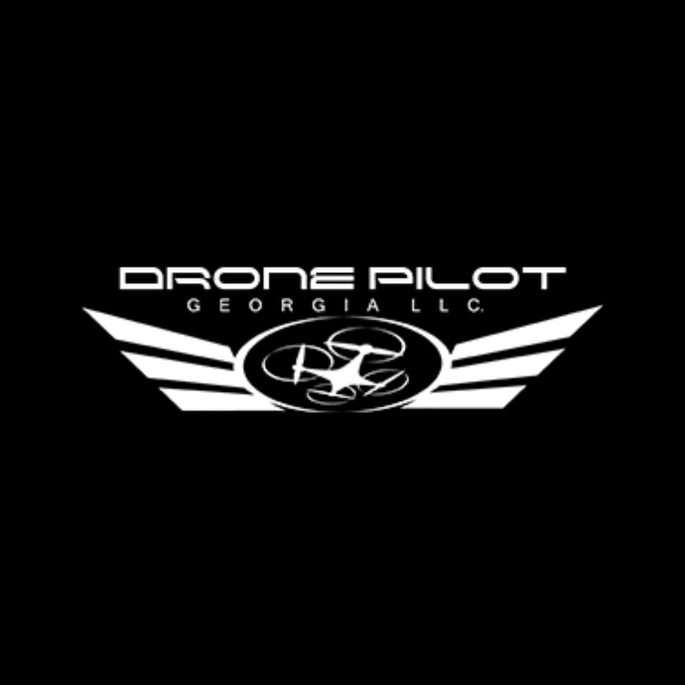 Logo for Drone Pilot Georgia LLC with winged emblem and circular monogram on black background