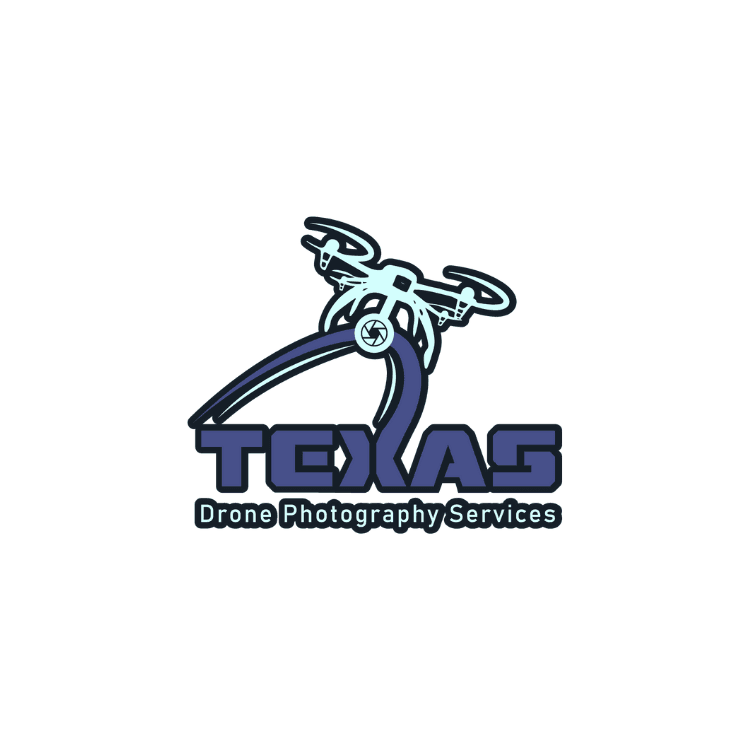 Logo with a drone above a curved arc and bold blue TEXLAG lettering and the text Drone Photography Services