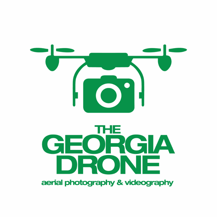 Logo for The Georgia Drone with a green drone and camera icon and aerial photography & videography