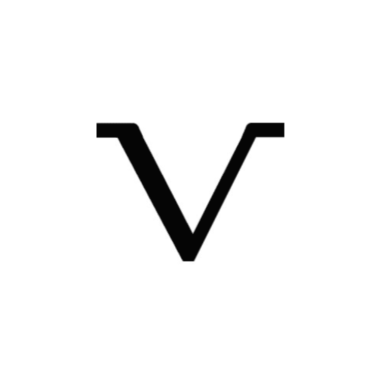 Logo with a black V-shaped symbol on a white background