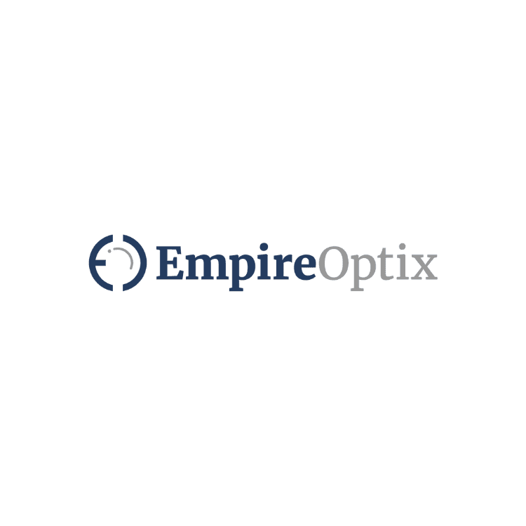 EmpireOptix logo with a circular blue symbol to the left and the wordmark in blue and gray
