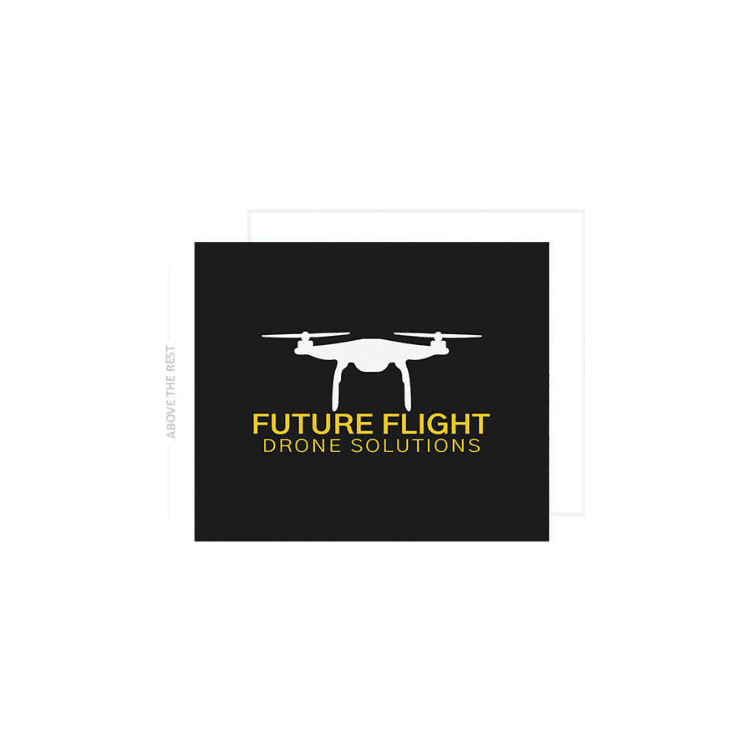 Logo for Future Flight Drone Solutions featuring a white drone silhouette above yellow text on a black square