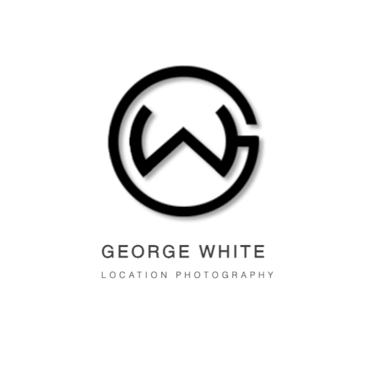 Logo with a circular emblem containing a stylized GW and the words George White above Location photography